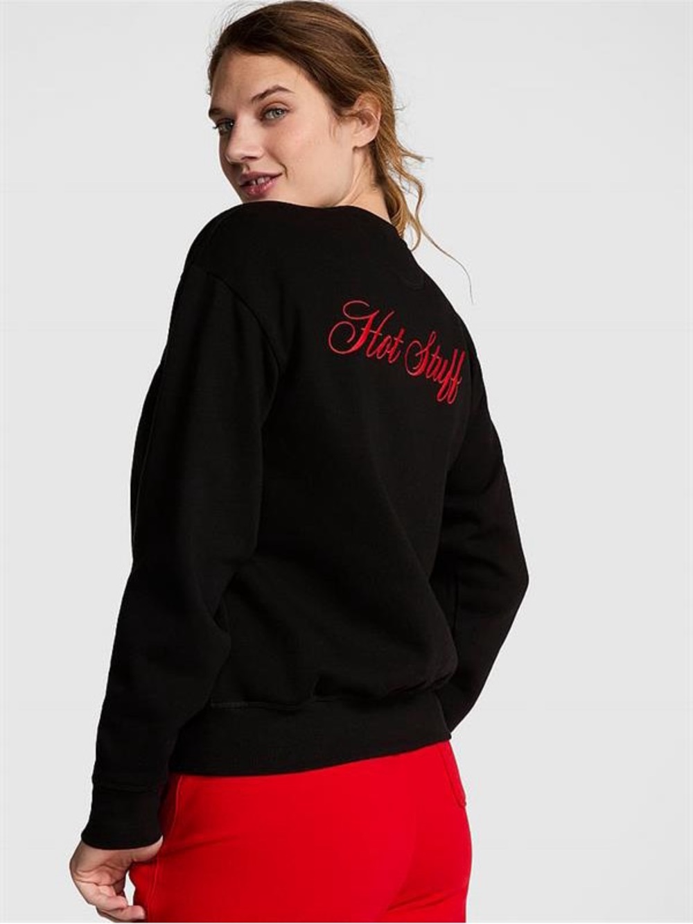 PINK Victoria's Secret Black Sweatshirt with Red 'Hot Stuff' Embroidery